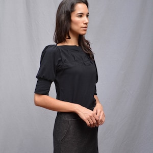 Folded Top, Women's Top, Cotton Jersey, Folded Detail, Puff Sleeves, Modern Chic Made to order image 2