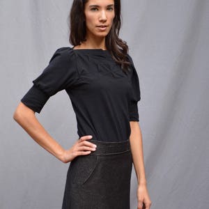 Folded Top, Women's Top, Cotton Jersey, Folded Detail, Puff Sleeves, Modern Chic Made to order image 5