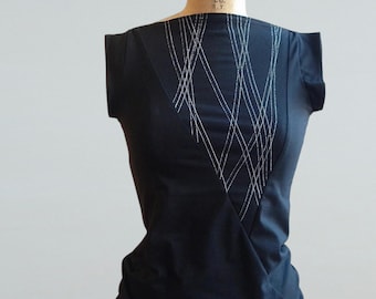 Shirt Triangle Top, Women's Top,  Cotton Jersey, Short sleeve, Geometric, Modern style- Made to order