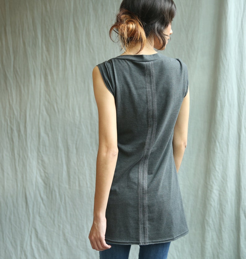 Center Lines Tunic, Cotton Jersey, Cap Sleeve, Modern Style made to order image 4