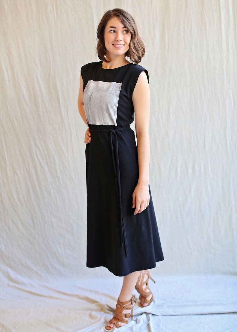 Square Dress, Cotton Jersey, Modern Minimal, Midi length made to order image 2