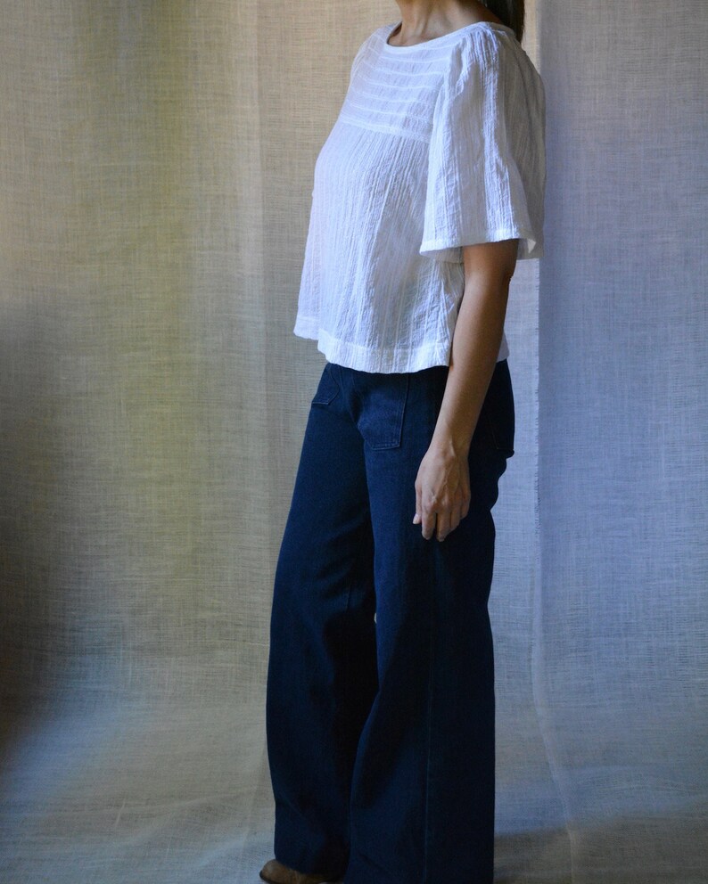 Gauze Top Puff Sleeve Cotton Metallic Thread Modern Etsy