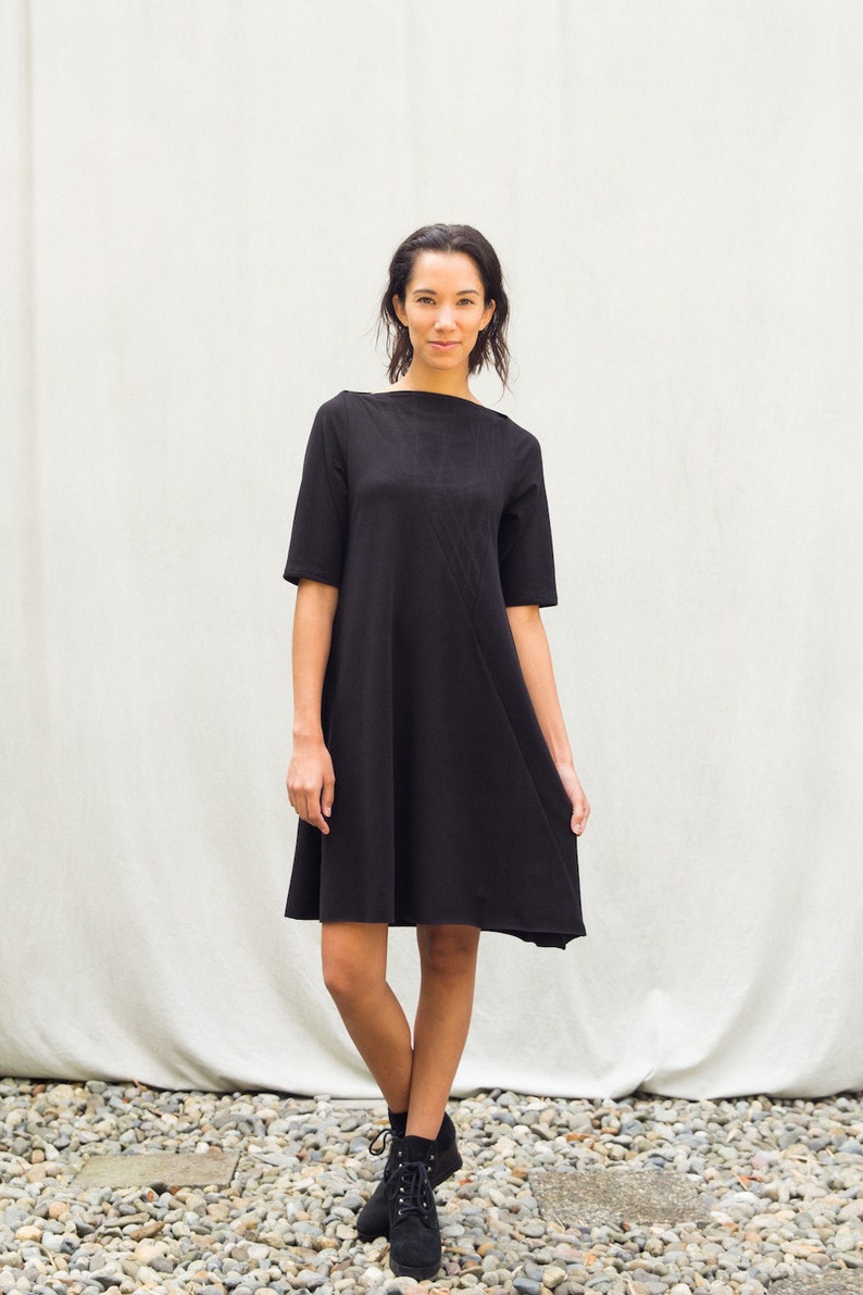 Eva Dress, Cotton jersey, Modern style, Black Dress Made to order image 1