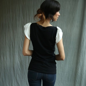 Fae Top, Black and White, Cotton Jersey, Flutter Sleeve Handmade to order image 5