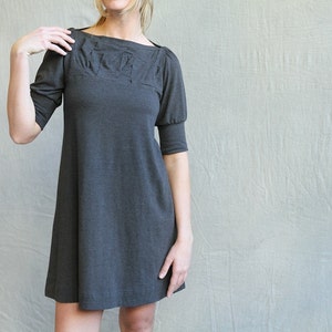 Folded Swing Tunic Dress, Puff Sleeve, Cotton Jersey, Modern Feminine made to order image 1