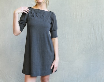 Folded Swing Tunic Dress, Puff Sleeve, Cotton Jersey, Modern Feminine- made to order