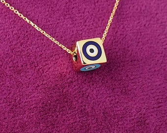 Colar em Ouro 14K com Pingente de Olho Grego em Ouro 14K, Joia Minimalista com Pingente de Olho Grego, Colar de Proteção para Mulheres - Presente Ideal