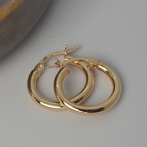 14K Gold Round Hoop Earrings, Solid Yellow Gold Shiny Hoops, Classic Jewelry Handmade with Love, 14k Gold Jewelry, 14k Gold Jewelry Gift