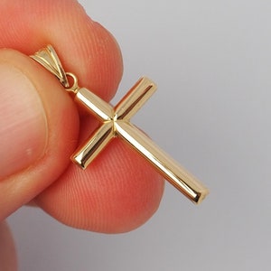 14k Solid Gold Cross Necklace, Dainty Polished Crucifix Pendant for Women, Religious Charm Jewelry for Her, 14k Gold Jewelry, 14k Jewelry