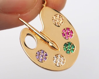 14k massief gouden paletketting, sierlijke paletketting, kleine kunstenaarspaletketting, ketting schilder, 14k gouden sieraden, kunstenaarscadeau