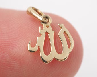 14K Gold Allah Necklace, Religious Jewelry, Arabic Calligraphy Pendant, Islamic Charm, Gift for Her, 14k Gold Jewelery, 14k Gold Pendant