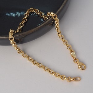 14K Gold Rolo Chain Bracelet, 3.6 MM Width Rolo Bracelet, Link Chain Bracelet, 14k Gold Jewelry, Gift for Her, 14k Jewelry, Round Bracelet
