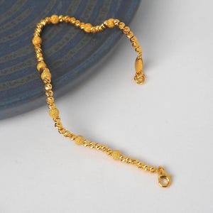 Pulsera de cadena de cuentas de oro macizo de 22 quilates, 3 mm de ancho, con bolas dóricas de 22 quilates, eslabones, joyería de oro de 22 quilates, regalo para ella.