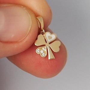 14k Gold vierblättriges Kleeblatt, 14k Klee Anhänger, 14k Schmuck, Anhänger, Glücksklee Charm, viel Glück, 14k Goldschmuck, 14k Schmuck