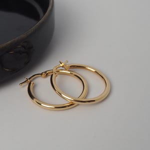 14K Gold Round Hoop Earrings, Solid Yellow Gold Shiny Hoops, Classic Jewelry Handmade with Love, 14k Gold Jewelry, 14k Gold Jewelry Gift