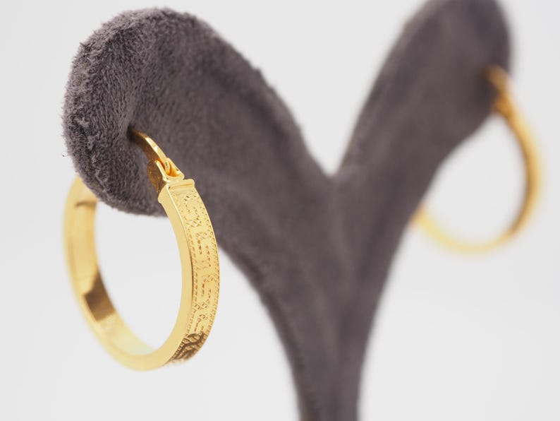 22K Gold Round Hoop Earrings, Yellow Gold Shiny Hoops, Classic Jewelry Handmade with Love, 22k Gold Jewelry, 22k Gold Jewelry Gift image 3