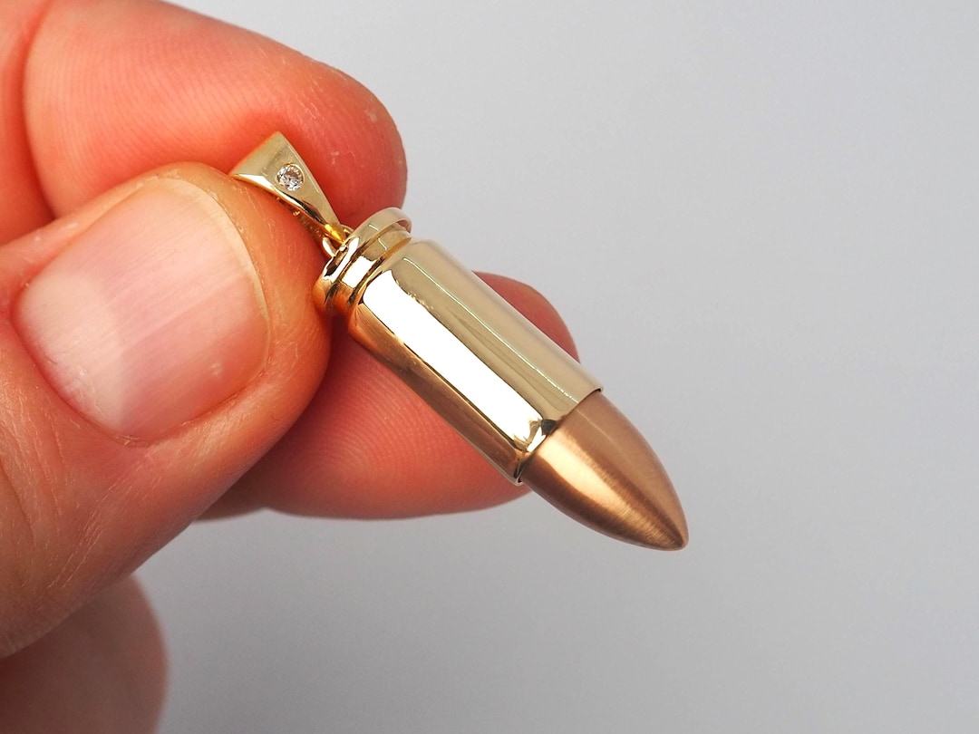 Gold Rifle Bullet String 14k Solid Gold Bullet Pendant, Gold Magnum Bullet, 45 Magnum Bullet ...
