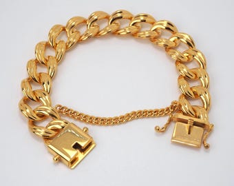 Pulsera de cadena de oro macizo de 22 quilates, pulsera de 22 quilates, pulsera de cadena de 15 mm de ancho, joyería de oro de 22 quilates, regalo para ella, joyería de 22 quilates, pulsera de cadena de 22 quilates