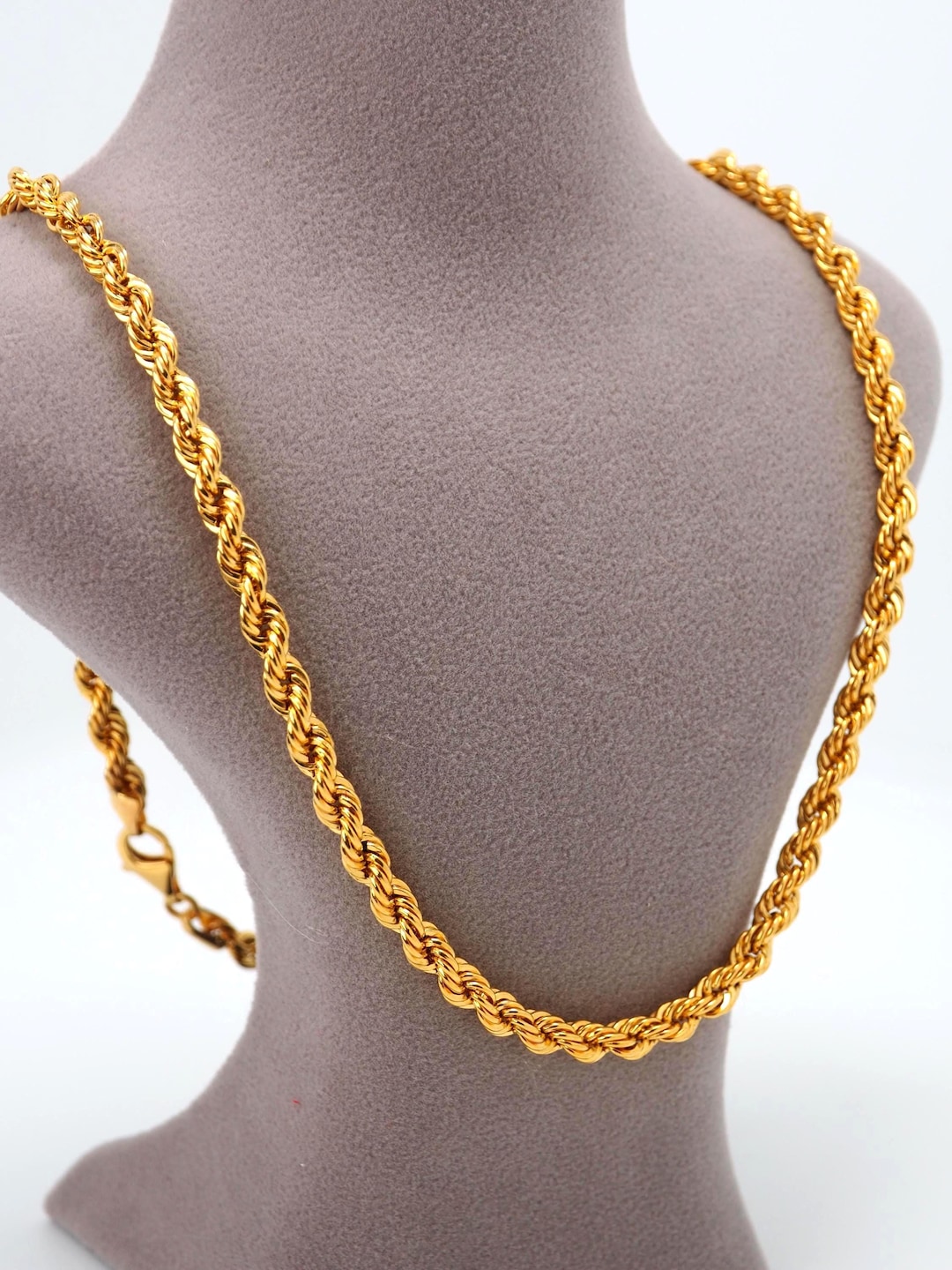 22k Gold Rope Chain Necklace, Gold Rope Chain Necklace, 5mm Thick Rope ...