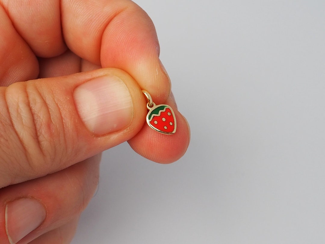 14k Gold Strawberry Necklace, Gold Fruit Necklace Pendant, Gold Cherry