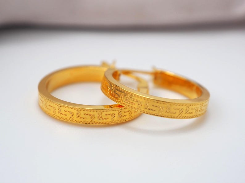 22K Gold Round Hoop Earrings, Yellow Gold Shiny Hoops, Classic Jewelry Handmade with Love, 22k Gold Jewelry, 22k Gold Jewelry Gift image 2