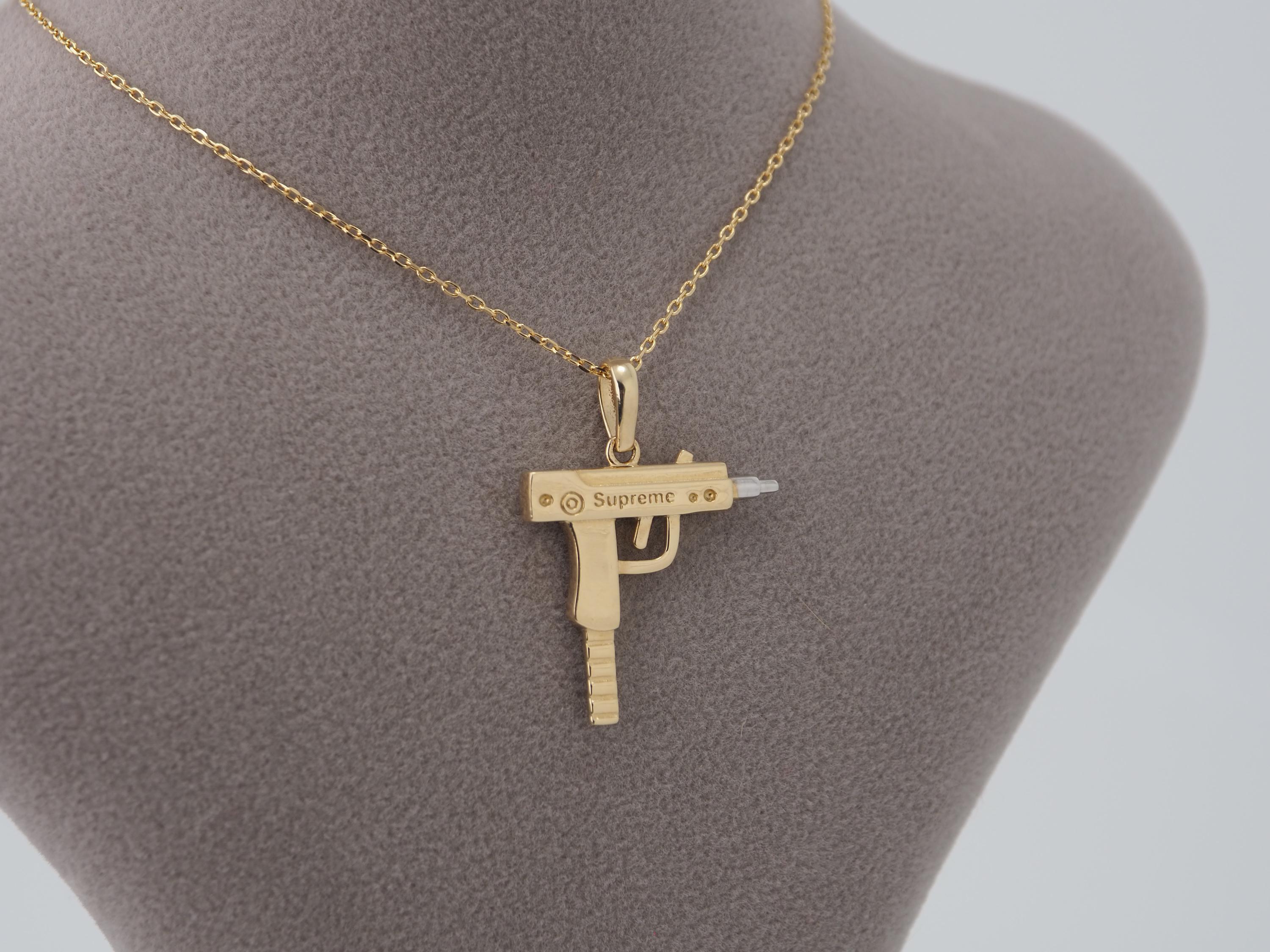 GoLD Uzi Gewehr Maschine Anhänger 10k Militär Waffe Pistole Charm