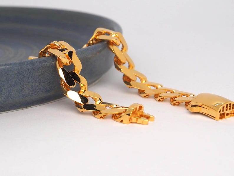 22k Gold Curb Cuban Link, 22k Curb Cuban Link, 11 MM Width 22k Gold Curb Bracelet, Gift for Him, 22k Gold Jewelry, Gift for Her, 22k Jewelry image 3