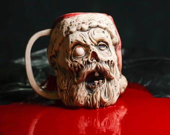 Handmade Zombie Santa Mug – Horror Christmas Gift, Gothic Decor