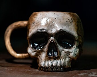 Handmade Pale Face Skull Mug, Gothic Horror Pottery, Horror Themed Gift