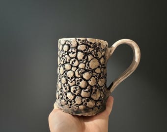 Handmade Skull Texture Ceramic Mug – Witchy Christmas Gothic Horror Coffee Cup