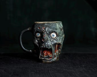 Hand-Painted Zombie Mug, Horror Christmas Gift