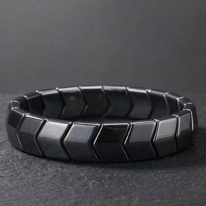 Black Hematite Bracelet for Men, Geometric Stretch Stone Bracelet, Modern Minimal Jewelry