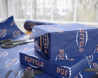 Buffalo Football Wrapping Paper, Bills Stripe Gift Wrap, Sports Football Fan Birthday or Holiday Wrapping, Sports Fan Gift