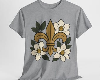 New Orleans Football Shirt, Gold Fleur-de-Lis with Magnolia Flowers, Saints Football Game Day Tee, Football Lovers Shirt