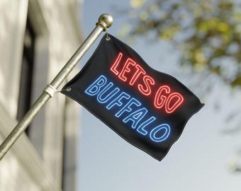 Lets Go Buffalo Flag 4 SIZES, Neon Buffalo Football Fan Flag, Buffalo Garden Flag, Sports Fan Garden Flag, Blue and Red Flag, Game Day Flag