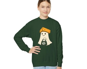 Halloween Ghost Sweatshirt, Green Bay Football Pullover for kids, Green Bay Game Day, Green Gold Football shirt, Green Bay Fan Youth Shirt