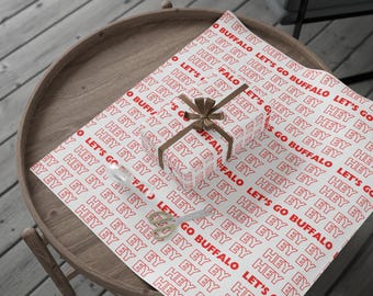 Buffalo Football Wrapping Paper Hey Ey Ey Ey Lets Go Buffalo Chant Gift Wrap, Sports Football Fan Birthday or Holiday Wrapping