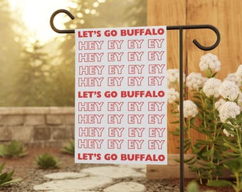 Flaga kibica futbolu amerykańskiego w Buffalo, flaga ogrodowa w Buffalo, Let's Go Buffalo, flaga ogrodowa kibica sportowego, flaga niebiesko-czerwona, flaga na dzień meczu
