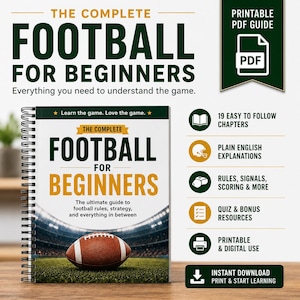 Apprendre le football rapidement | Guide du football pour débutants (PDF) | Explication des règles de la NFL | Guide du football à imprimer et fiches pratiques pour les jours de match | Football américain NFL 101