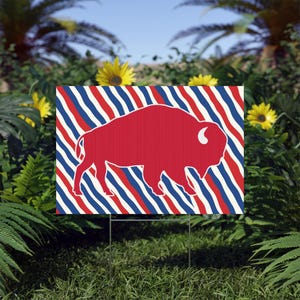 Buffalo Bills Stripe Yard Sign - Buffalo Football Lawn Decoration- Game Day Tailgate Sign (22x15)
