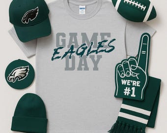 GAME DAY Philadelphia Football Shirt, Eagles Fan Tee, Green and Silver Game Day Top, Philadelphia Eagles Tailgating Shirt