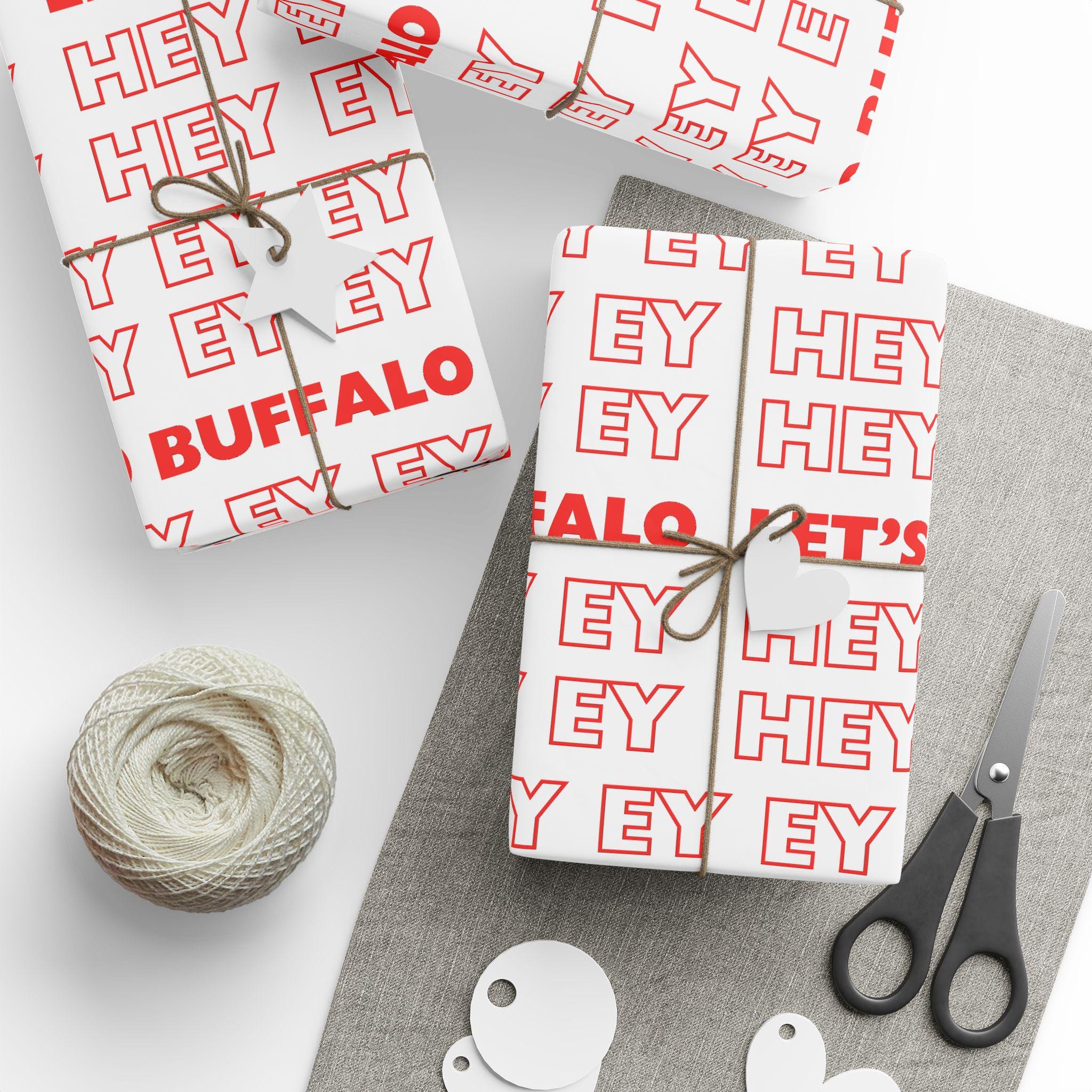 Discover Buffalo Football Wrapping Paper Hey Ey Ey Ey Lets Go Buffalo Chant Gift Wrap, Sports Football Fan Birthday or Holiday Wrapping