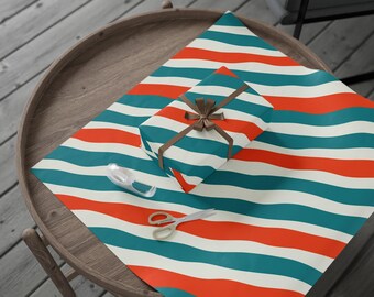 Miami Football Wrapping Paper, Dolphins Stripe Gift Wrap, Sports Football Fan Birthday or Holiday Wrapping