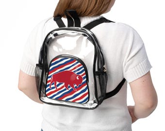 GAME DAY Stripes Buffalo Football Clear Stadium Bag, Bills Clear Backpack, Blue and Red Game Day Bag, Buffalo Bills Tailgating Tote Bag