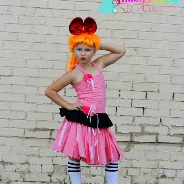 Powerpuff Girls Inspired Costume, Pink Power Girl Costume, Blossom Costume, Pink Cartoon Girl Dress, Pink Powerpuff Girl Inspired Dress
