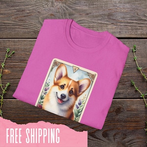 Camiseta con carta del tarot de Corgi, linda camiseta para amantes de las mascotas, camiseta con gráficos de animales, regalo para dueños de perros, ropa informal, regalo de cumpleaños
