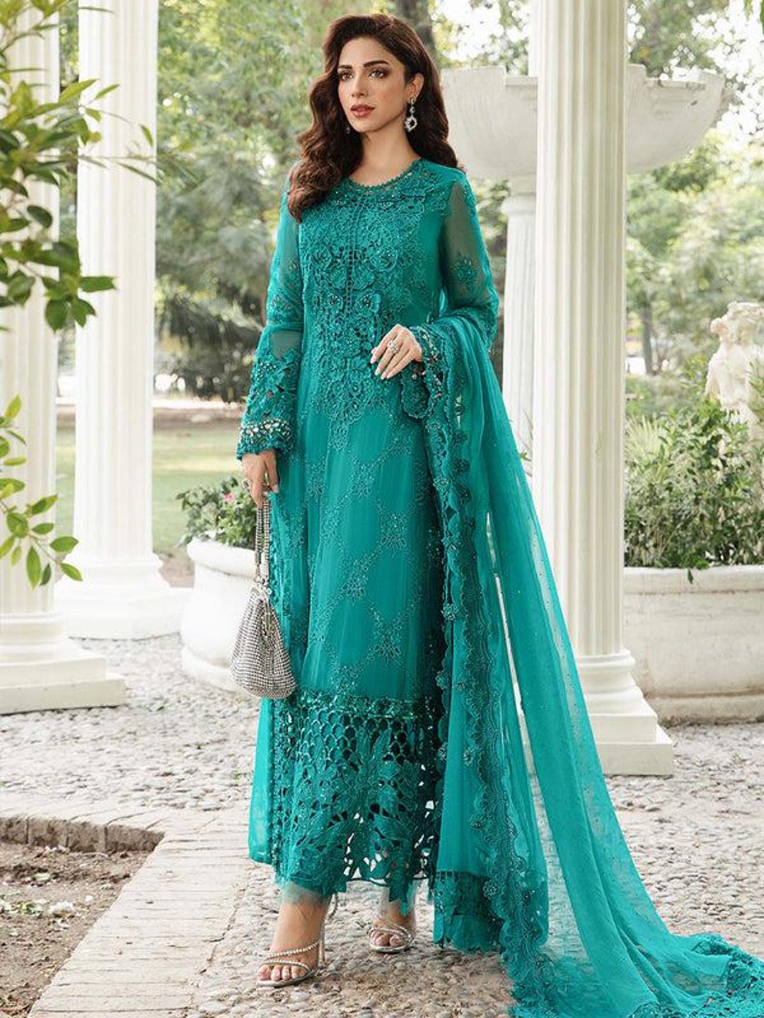 indian chiffon dress Sea Green Chiffon Eid Party Dress Pakistani Wedding Dresses Indian  Embroidery Clothes Salwar Kameez Custom Stitched Engagement Guest Outfits