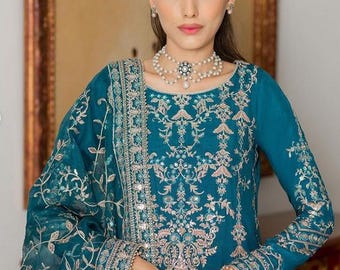 Neueste Long Shirt Pakistanische Hochzeitskleider Indische Stickerei Kleidung Eid Party Salwar Kameez Benutzerdefinierte genähte Verlobungsgast Outfits