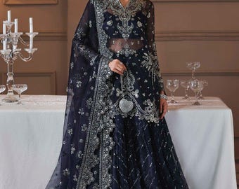 Vêtements indiens robes de mariée pakistanaises robe de style Sharara bleue tenue de nikkah tenue de fête d'invité de l'Aïd costume de fête d'invité de l'Aïd Salwar Kameez cousu sur mesure