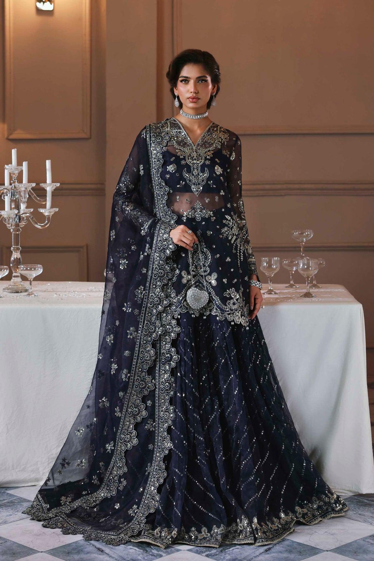 navy blue dresses for wedding pakistan Dark Blue Sharara Kameez for Pakistani Wedding Dresses